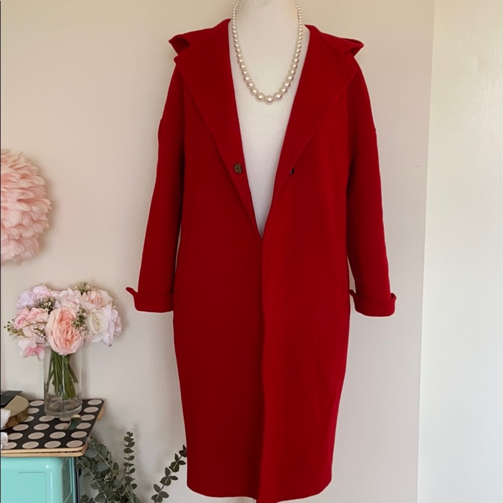100% Wool coat with hoodie red loose fit